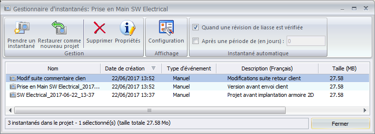 Sauvegarder des versions de projets SOLIDWORKS Electrical