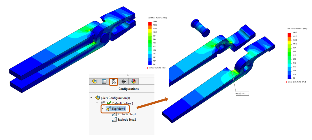 Afficher un tracé avec la vue éclatée solidworks simulation